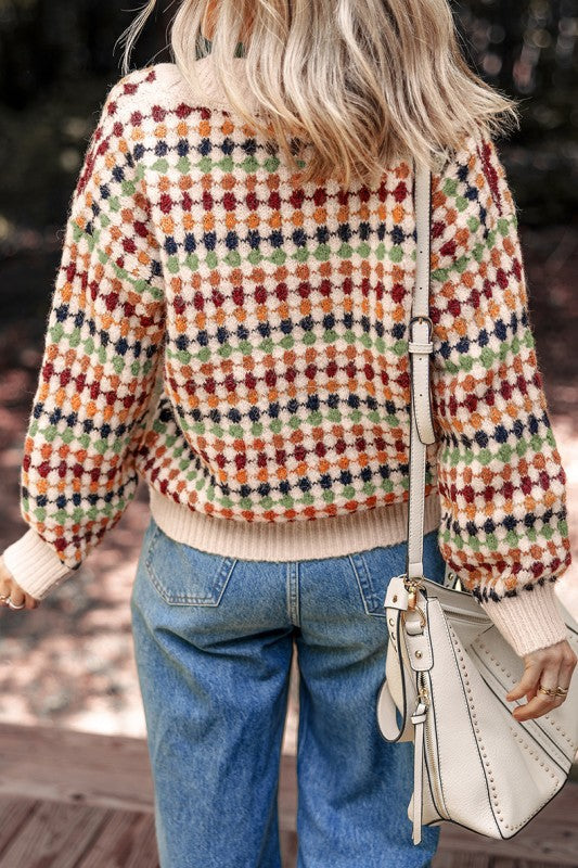 Dotty Knit Button Front V Neck Sweater Cardigan Shop Style & More | Fresh Looks, Everyday Deals & Free Shipping
