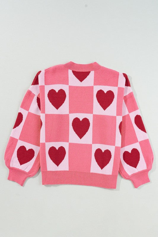 Love Heart Checkered Valentine Crew Neck Sweater Shop Style & More | Fresh Looks, Everyday Deals & Free Shipping