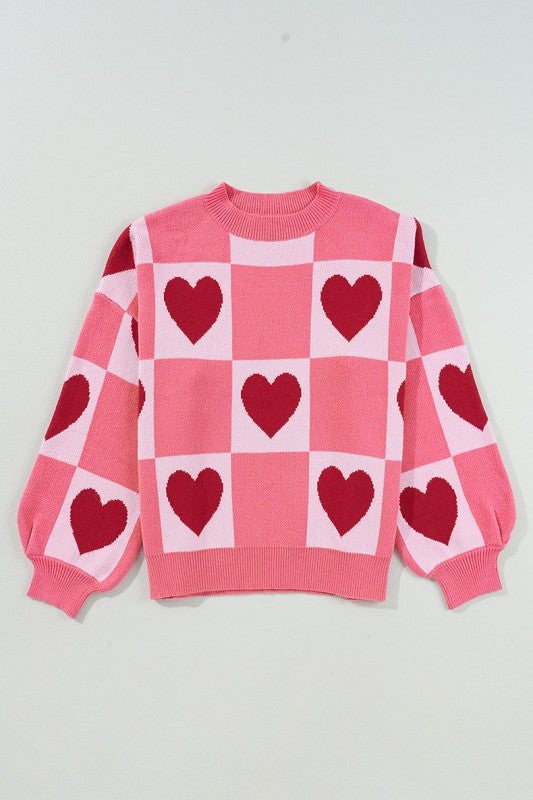 Love Heart Checkered Valentine Crew Neck Sweater Shop Style & More | Fresh Looks, Everyday Deals & Free Shipping