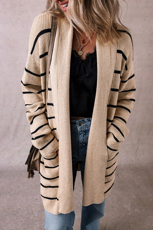 Stripe Shawl Neckline Open Cardigan with Pockets Shop Style & More | Fresh Looks, Everyday Deals & Free Shipping