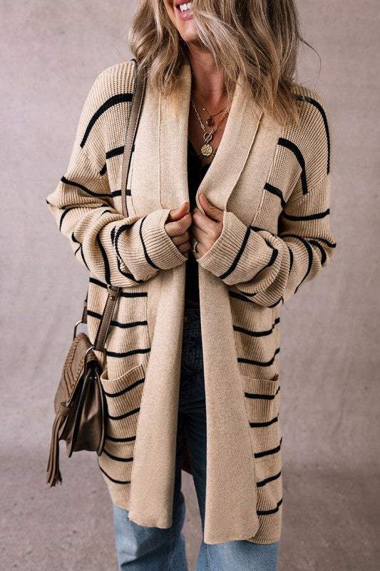 Stripe Shawl Neckline Open Cardigan with Pockets Shop Style & More | Fresh Looks, Everyday Deals & Free Shipping