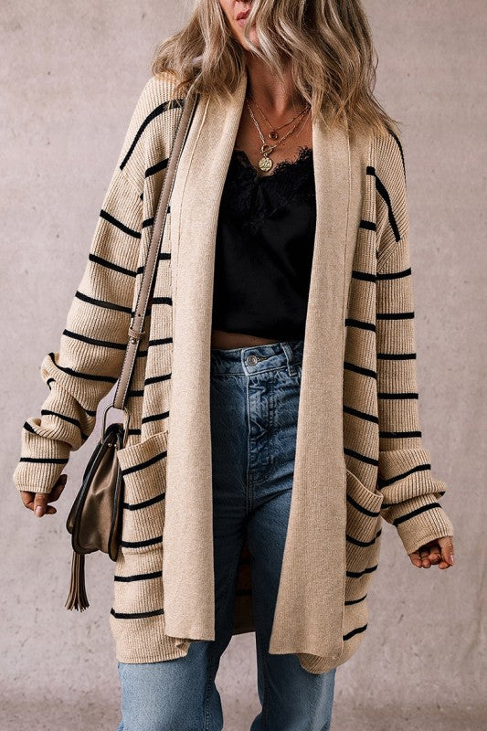 Stripe Shawl Neckline Open Cardigan with Pockets Shop Style & More | Fresh Looks, Everyday Deals & Free Shipping
