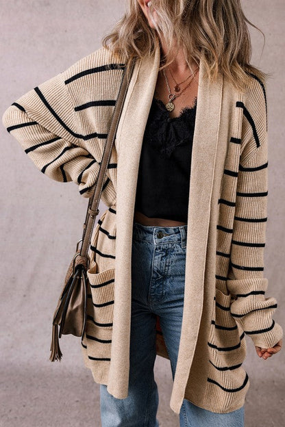 Stripe Shawl Neckline Open Cardigan with Pockets Shop Style & More | Fresh Looks, Everyday Deals & Free Shipping