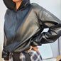 Women's Leather Versatile Round Neck Hoodie See size chart under “more details” The Fashion Celestial