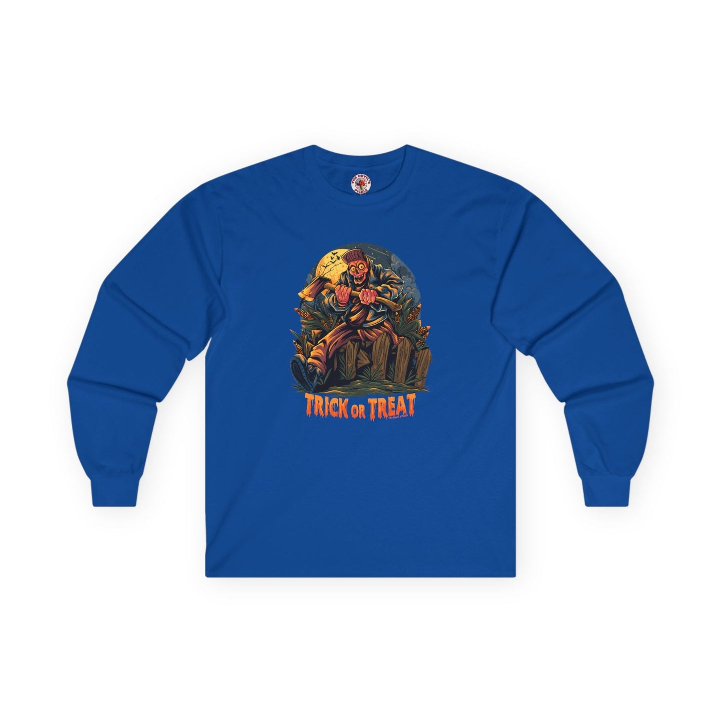 Axe Wielding Zombie Trick or Treat Long Sleeve Tee The Devil's Pickle