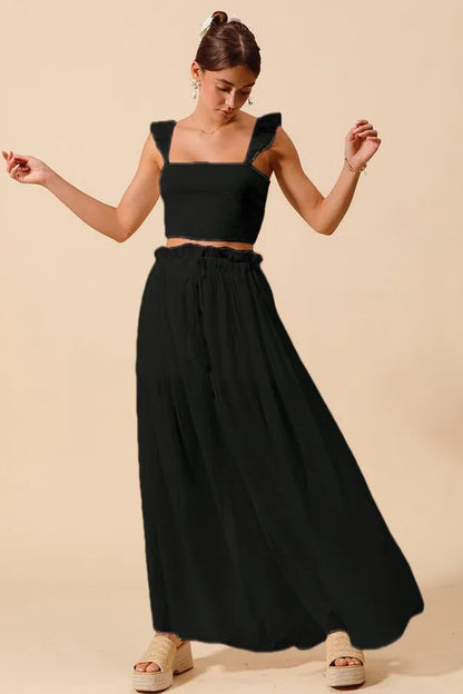 SO ME Smocked Top and Flowy Maxi Skirt Set West2East Surf