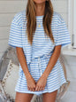 Striped Short Sleeve Tee and Drawstring Shorts Set New Era Fashion LLc