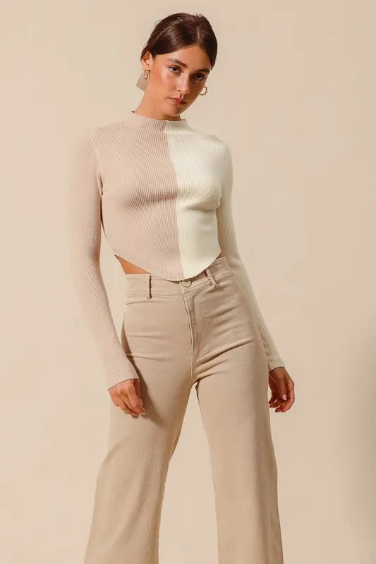 SO ME Color Block Fitted Crop Sweater Top West2East Surf