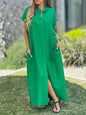 Cotton And Linen Casual Short-sleeved Cardigan Dress Grayceful LLC
