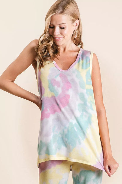 BiBi Sleeveless Tie Dye French Terry Knit Top New Era Fashion LLc