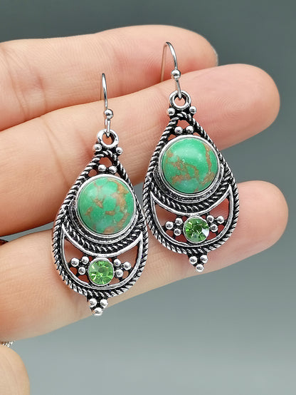 [Vintage Boho Earrings] Green Aventurine Vintage Boho Dangling Earrings | Alloy, English Style, Stainless Steel Ear Needle, for Daily Wear, Office, Street, Party, Vacation, Gift NovaCart
