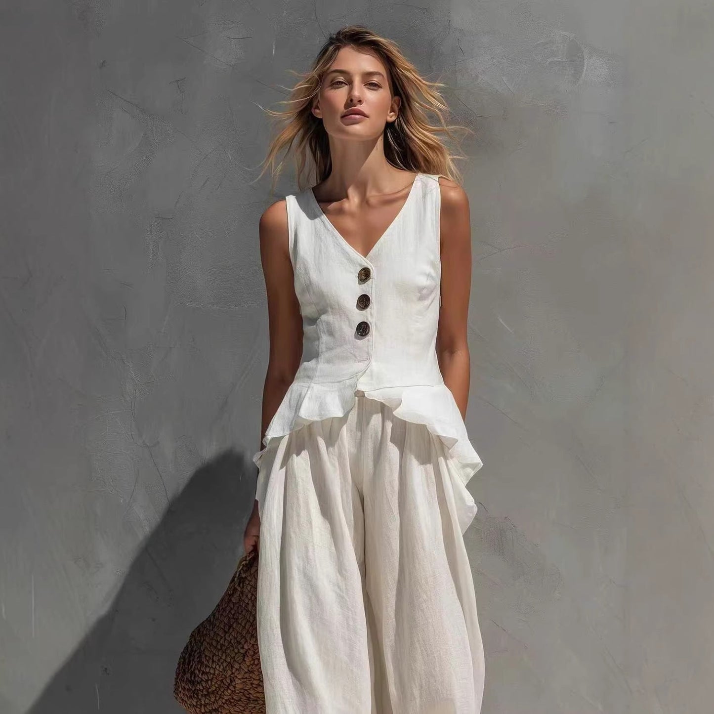 Women's Sleeveless Top & Wide-Leg Pants Two-Piece Set FitiqueFit