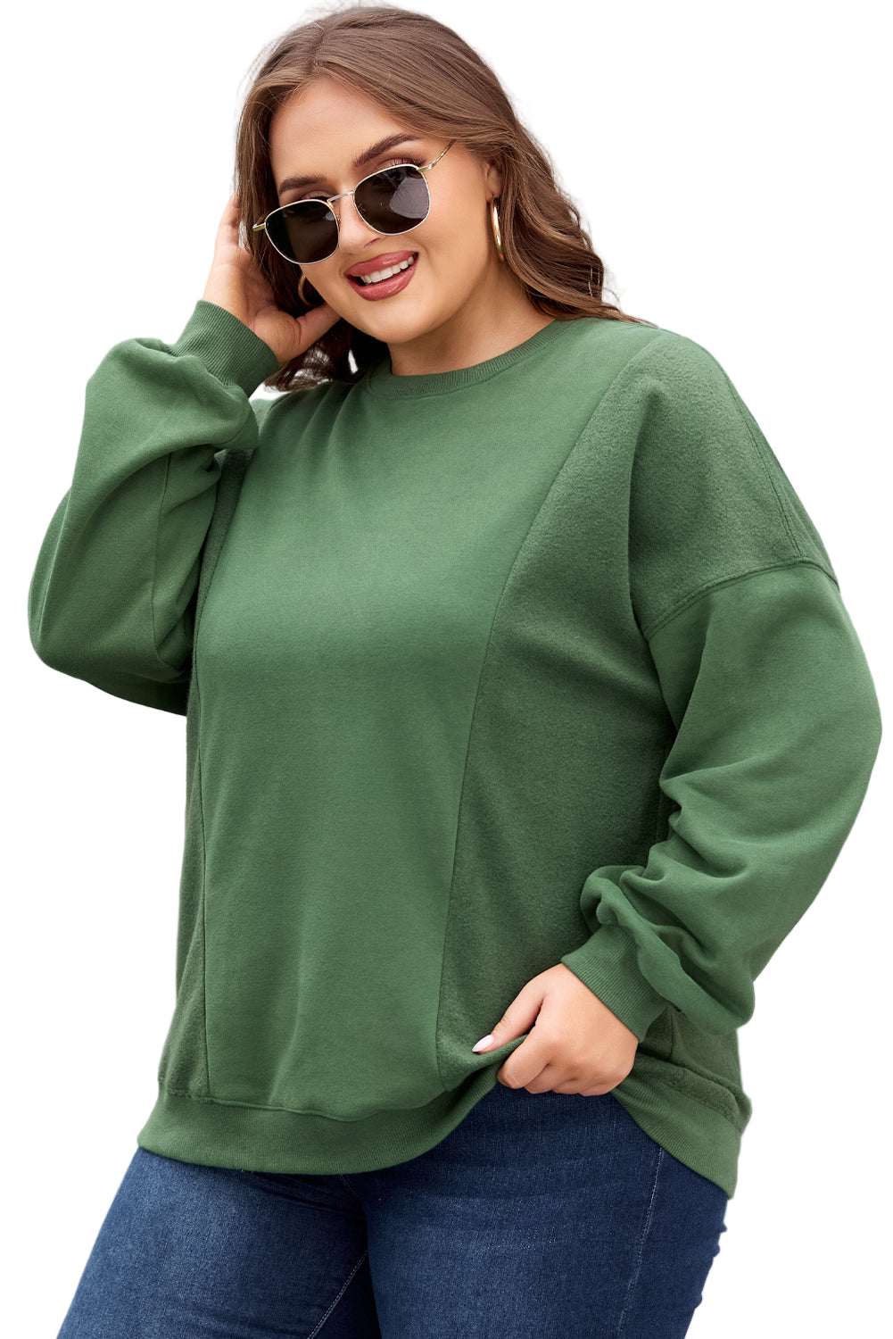 Apricot Loose Patchwork Crewneck Plus Size Sweatshirt Garden Naked Curves