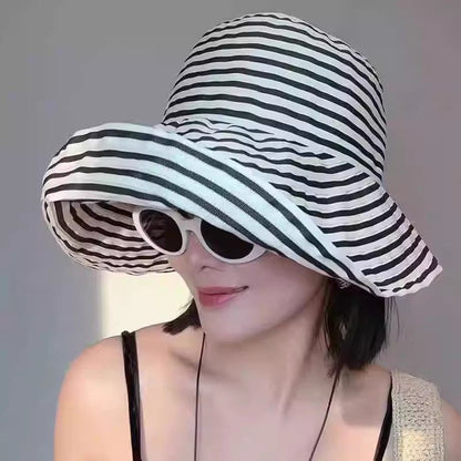 Women's Wide-Brim Striped Sun Hat – UV Protection & Adjustable Fit FitiqueFit