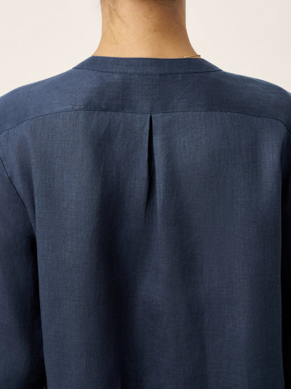 100% Linen Sculpted Accordion Pleat Crew Neck Shirt RANA LINTICO