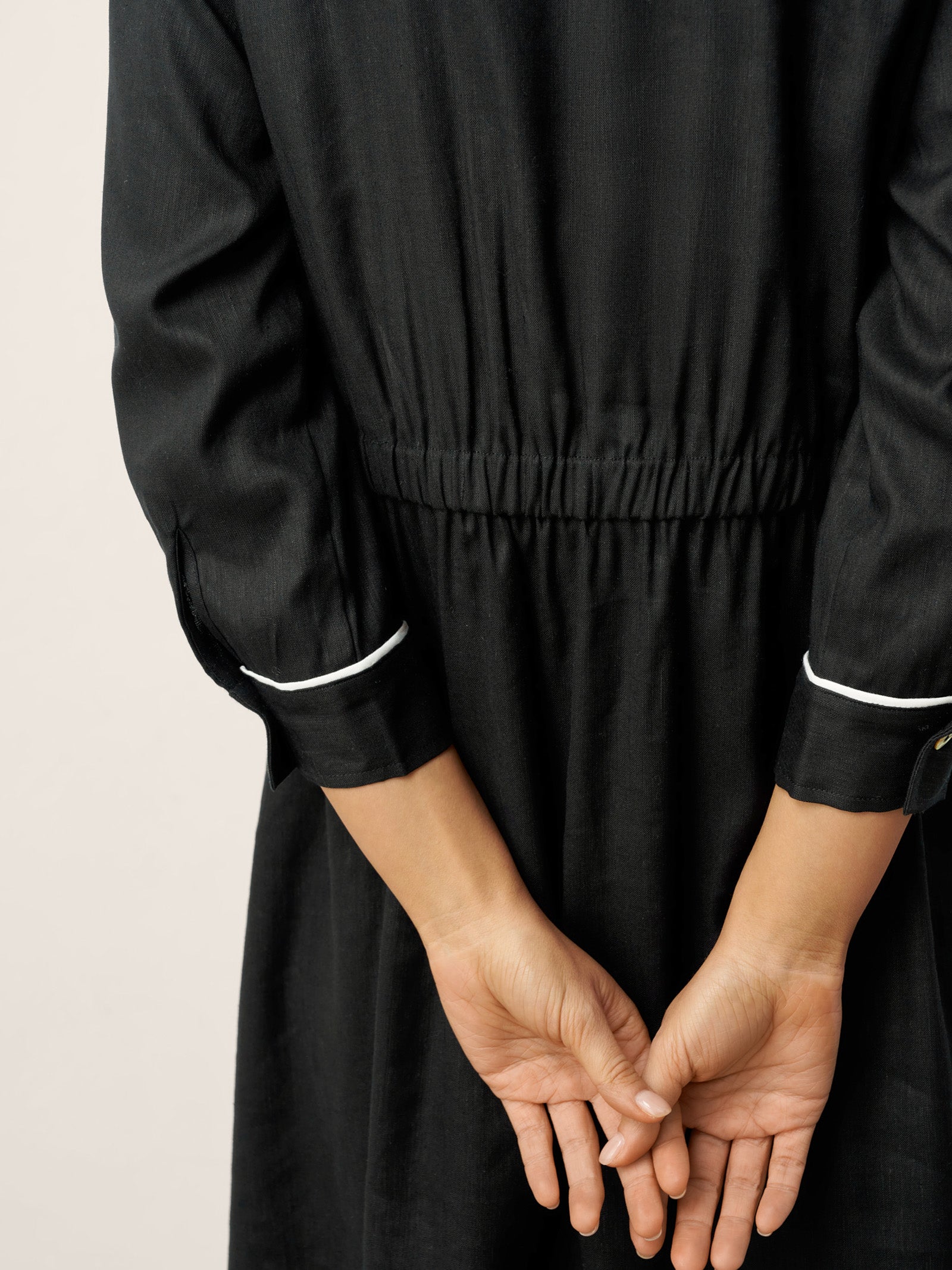 Linen-Lyocell Contrast Trim Gathered Maxi Dress NYX LINTICO