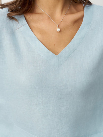 100% Linen Drop Shoulder Asymmetric Layered Hem Overtop VIOLA LINTICO