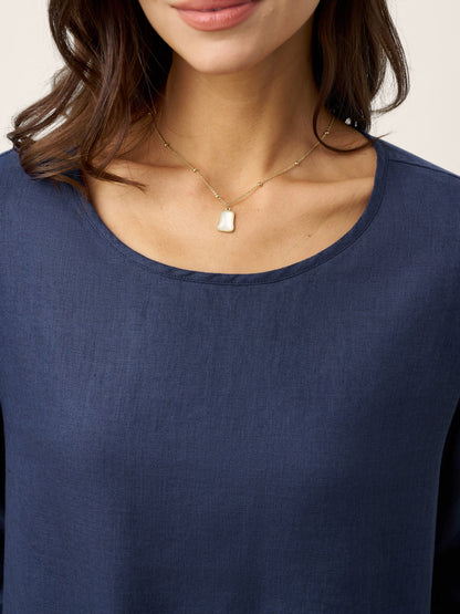 100% Linen Relaxed Back Button Top with Tab Sleeves SYLVANA LINTICO