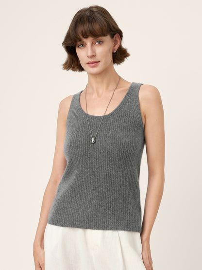 100% Mongolian Cashmere Versatile Crew Neck Tank Top VIVIANA