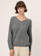 Mongolian Cashmere & Mulberry Silk Seamless Ribbed Trim V-Neck Sweater TESSA