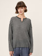 100% Mongolian Cashmere Drop Shoulder Stripe Knit Top RAINA