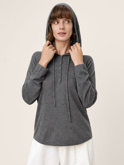 100% Extra-Fine Merino Wool Knit Hooded Sweatshirt SIA