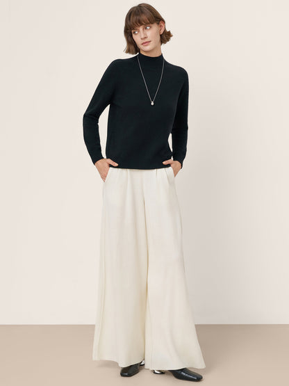 Premium Cashmere Blend Hand-Finished Seamless Mock Neck Ribbed Sweater RHEA