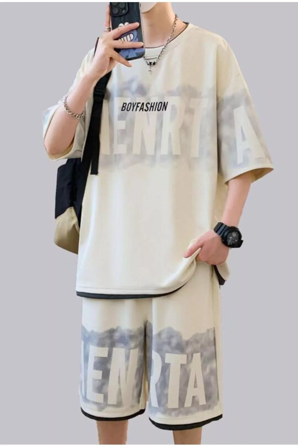 Men's Plus Size Letter Round Neck Tee and Shorts Set New Era Fashion LLc