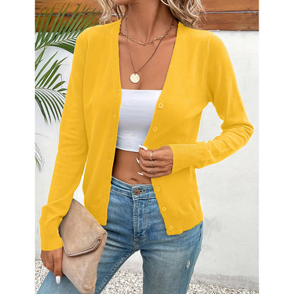Women’s V‑Neck Button‑Down Cardigan Knit Sweater FitiqueFit