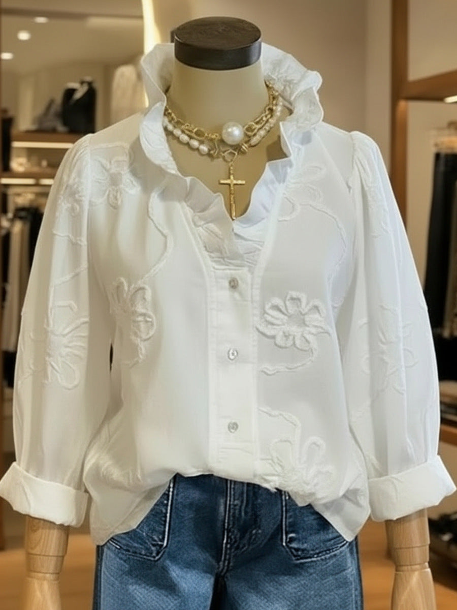 Women’s Lace Embroidered Cotton Linen Blouse FitiqueFit