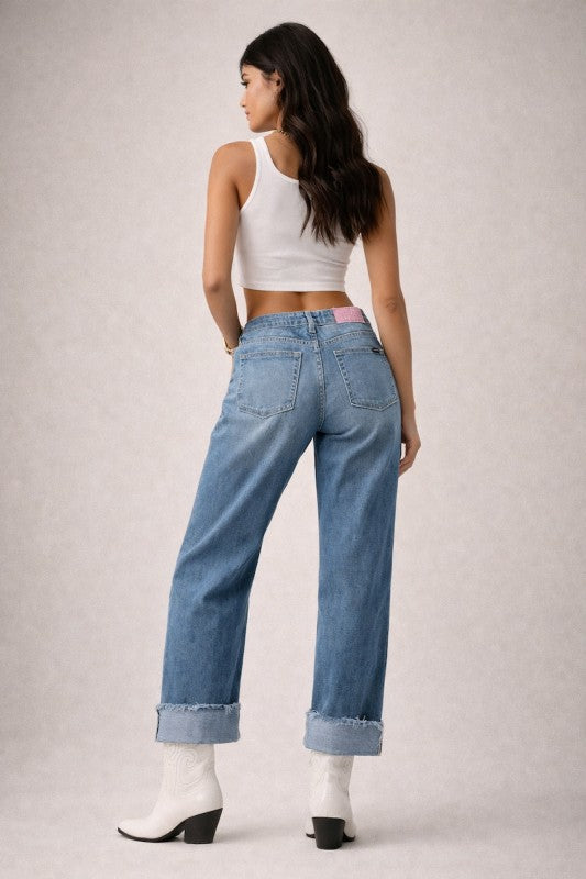 Low Rise Cuffed Jeans with Pink Vinyl Croc Panels See size chart under “more details” The Fashion Celestial