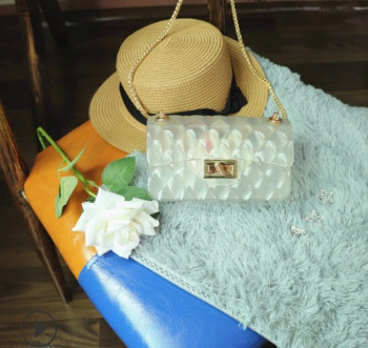 Ins super fire transparent mini bag female summer new jelly chain bag gradient wild Messenger bag See size chart under “more details” The Fashion Celestial