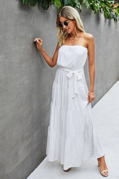 Off Shoulder Waist Tie Ruffle Dress Kacee Lillie Boutique