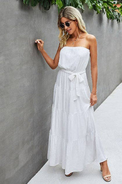 Off Shoulder Waist Tie Ruffle Dress Kacee Lillie Boutique
