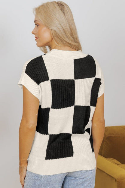 Checker Colorblock Crewneck Short Sleeve Sweater Shop Style & More | Fresh Looks, Everyday Deals & Free Shipping