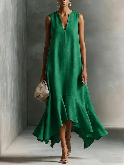 Women's Deep V-Neck Sleeveless Asymmetrical Maxi Dress – Patchwork FitiqueFit