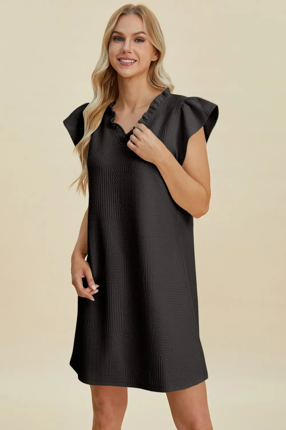Double Take Full Size Ruffled V-Neck Cap Sleeve Dress West2East Surf