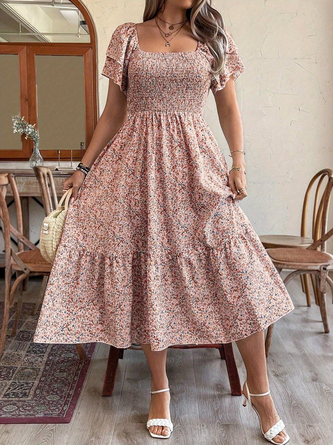 Plus Size Backless Midi Dress – Elegant Pleated Summer Party Dress FitiqueFit