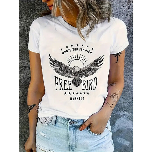 Woman Free Bird Shirt Eagle Graphic Tees FitiqueFit