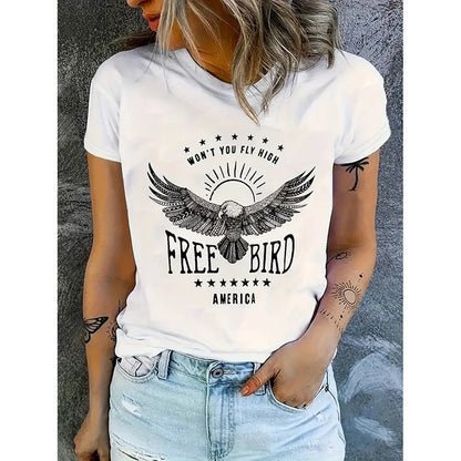 Woman Free Bird Shirt Eagle Graphic Tees FitiqueFit