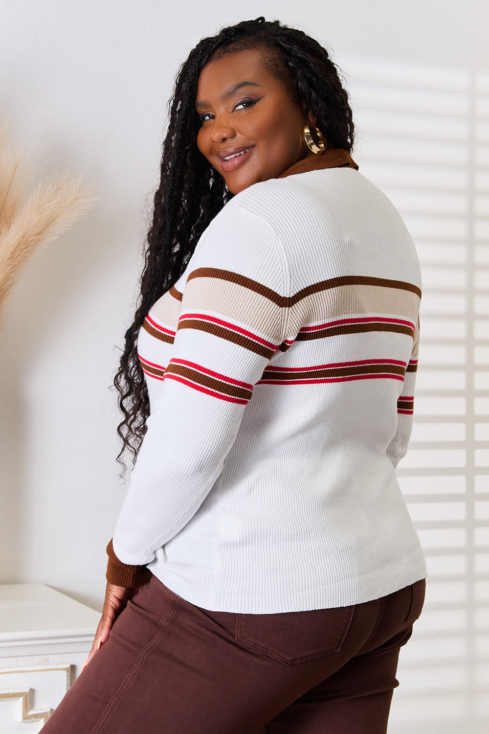 Basic Bae Striped Collared Neck Rib-Knit Top New Era Fashion LLc