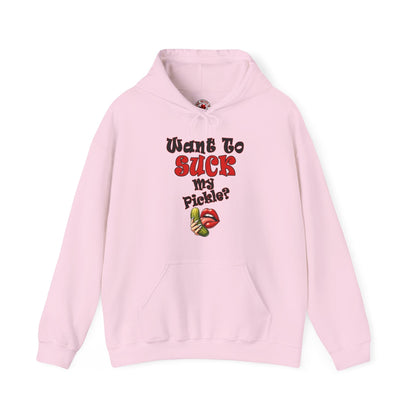 Want To Suck My Pickle Hooded Sweatshirt The Devil's Pickle