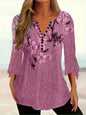 Women’s Printed Spike Button Three-Quarter Sleeve Casual Top FitiqueFit