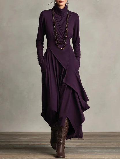 Women's Cross-Wrap High-Neck Long-Sleeve Maxi Dress FitiqueFit