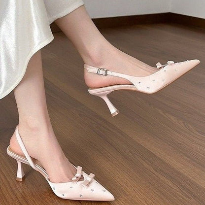 Women's Closed Toe Slingback Stiletto Heels – Bowknot & Rhinestone Sandals FitiqueFit