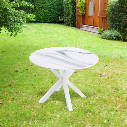 42.1 "White dining table for 4-6 people medieval dining table with circular Mdf tabletop leisure coffee table