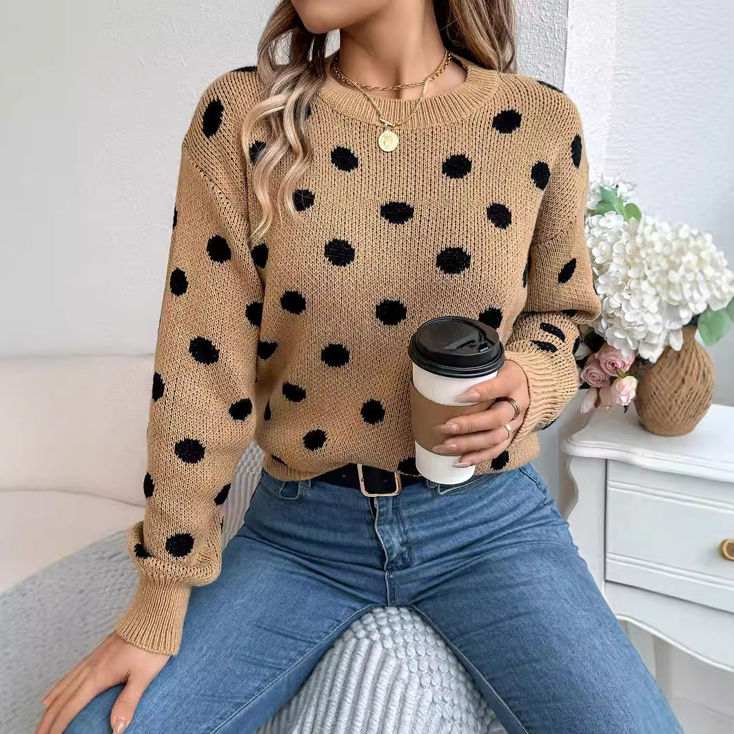Polka Dot Long-Sleeved Pullover Sweater – Cozy and Stylish Cowgirl Sweater Country in My Heart