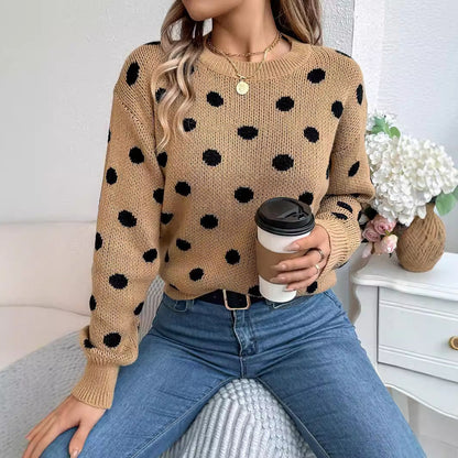 Polka Dot Long-Sleeved Pullover Sweater – Cozy and Stylish Cowgirl Sweater Country in My Heart