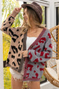 BiBi Leopard Color Block Button Down Sweater Cardigan West2East Surf