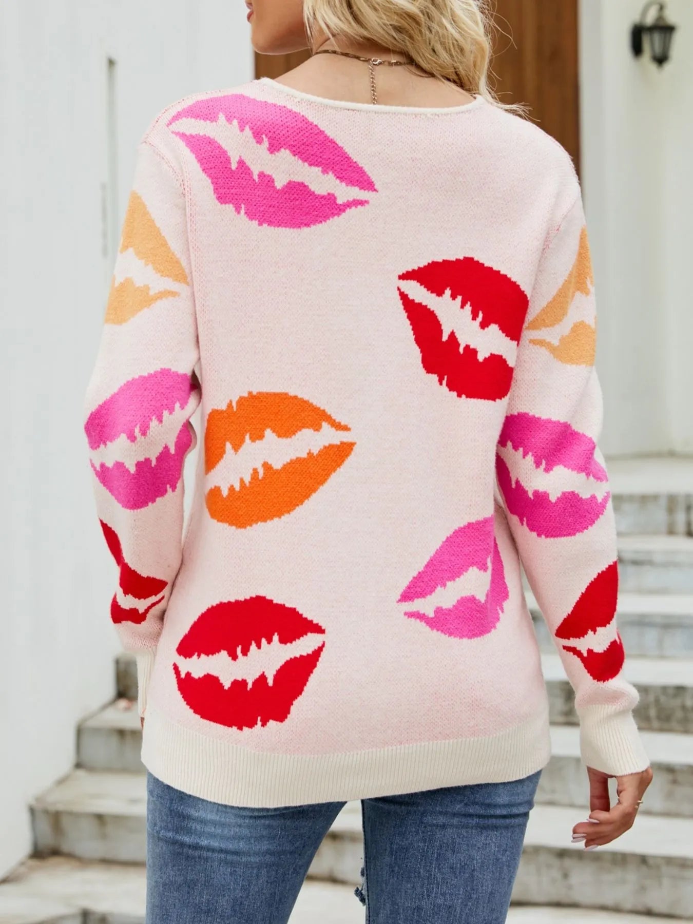 Colorful Lips V-Neck Sweater New Era Fashion LLc